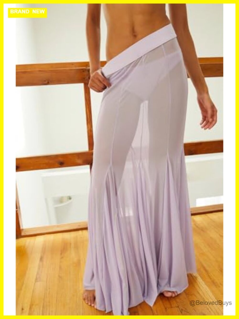 Mesh Pleated Flowy Tulle Maxi Skirt High Rise Beach Cover Up - Picture 4 of 6